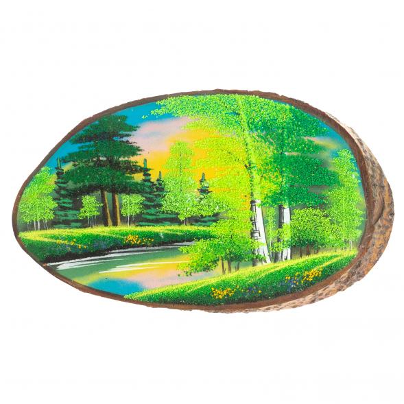 Панно на срезе дерева &amp;quot;Лето&amp;quot; горизонтальное 40-45 см каменная крошка 111021