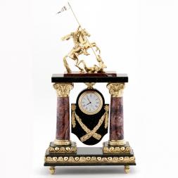 Бронзовые каминные часы "Георгий Победоносец" камень креноид