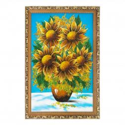 Картина &amp;quot;Букет подсолнухов&amp;quot; багет 46х66 см каменная крошка голубой фон