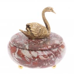 Шкатулка "Лебедь" с декором из бронзы камень креноид