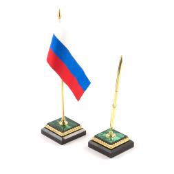 Письменный прибор &amp;quot;Георгий Победоносец&amp;quot; из малахита 7 предметов