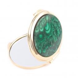 Зеркало из малахита овальное карманное цвет золото