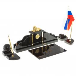 Письменный набор "Гордый лев" черный обсидиан