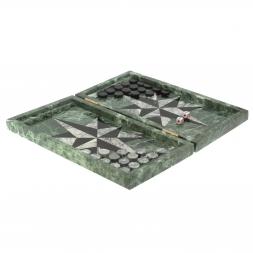 Нарды из камня &amp;quot;Роза ветров&amp;quot; серый мрамор / черный змеевик