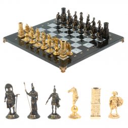 Шахматы из бронзы "Спарта" доска 40 х40 см / серый мрамор