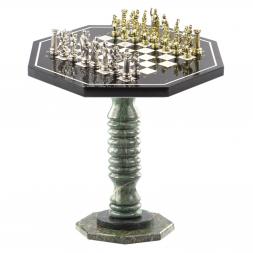 Шахматный стол из камня с металлическими фигурами &amp;quot;Древний Рим&amp;quot;