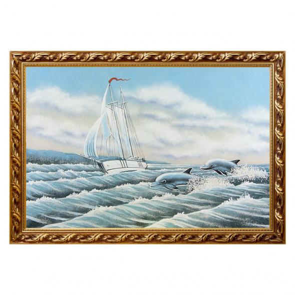Картина &amp;quot;Дельфины&amp;quot; багет 46х66 см, каменная крошка 111630