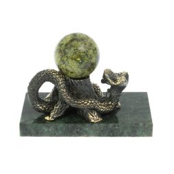Статуэтка &quot;Змея у пня&quot; с шаром бронза змеевик