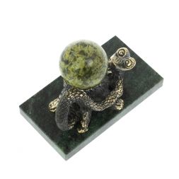 Статуэтка &quot;Змея у пня&quot; с шаром бронза змеевик