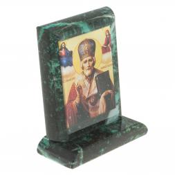 Икона настольная Николай Чудотворец малая змеевик 7,5х6,5х8 см
