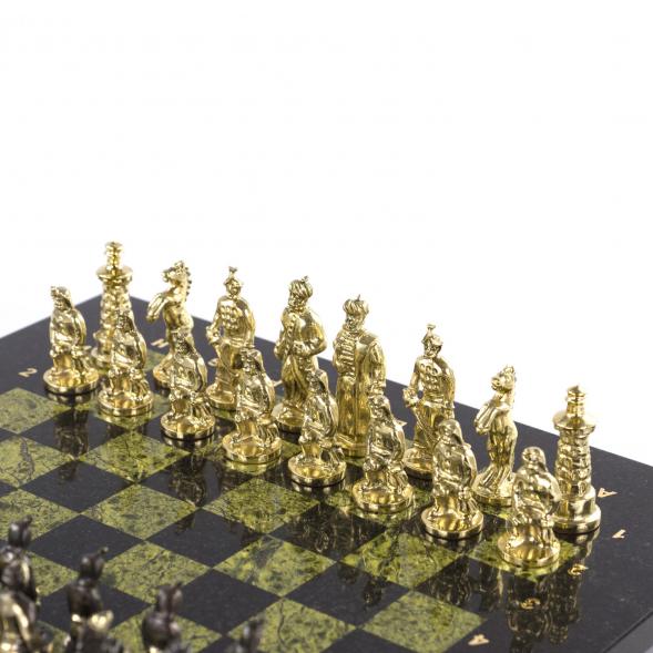 Шахматы &amp;quot;Турецкие&amp;quot; с бронзовыми фигурами доска 32х32 см змеевик 121374