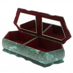 Шкатулка на два отделения "Хозяйка медной горы и осенний пейзаж" из змеевика 29х11,5х7 см