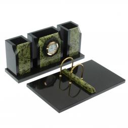 Настольный набор "Грани" камень змеевик с часами