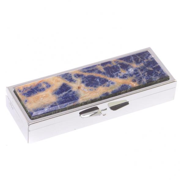 Таблетница на 3 отделения камень содалит цвет серебро 125969