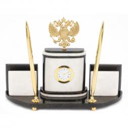 Настольный набор &amp;quot;Герб РФ&amp;quot; из белого мрамора