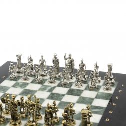 Шахматы турнирные &amp;quot;Римские воины&amp;quot; из мрамора и змеевика 28х28 см