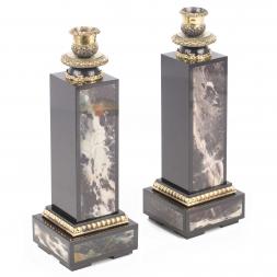 Подсвечники из яшмы с бронзовым литьем пара