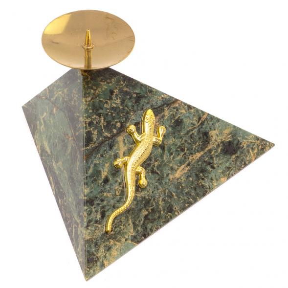 Подсвечник треугольный &amp;quot;Ящерица на горке&amp;quot; змеевик 126328