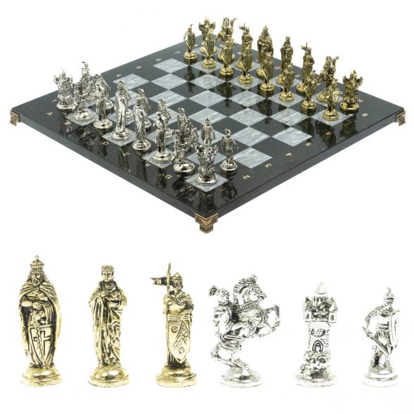Шахматы &amp;quot;Рыцари крестоносцы&amp;quot; 44х44 см из змеевика и серого мрамора 128280