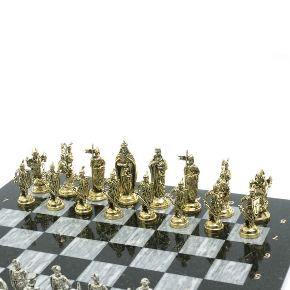 Шахматы &amp;quot;Рыцари крестоносцы&amp;quot; 44х44 см из змеевика и серого мрамора 128280