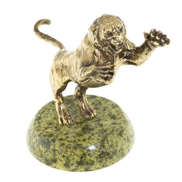 Статуэтка из бронзы &amp;quot;Тигр в прыжке&amp;quot; на подставке из змеевика 122505