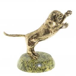 Статуэтка из бронзы "Тигр в прыжке" на подставке из змеевика
