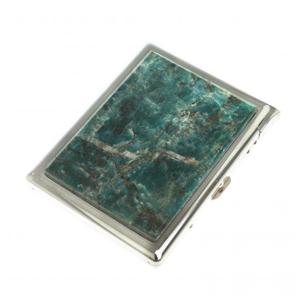 Портсигар на 10 сигарет с зажигалкой камень зеленый апатит 124228