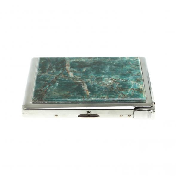 Портсигар на 10 сигарет с зажигалкой камень зеленый апатит 124228