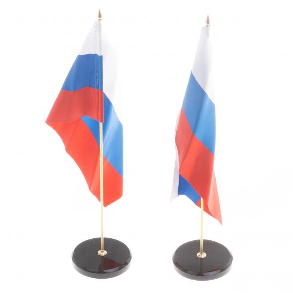 Флагшток настольный с флагом России на круглой подставке из черного обсидиана 7х7х30,5 см 124361