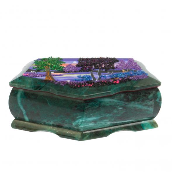 Шкатулка Корона с рисунком Рассвет 18х9х6,5 см змеевик 124990