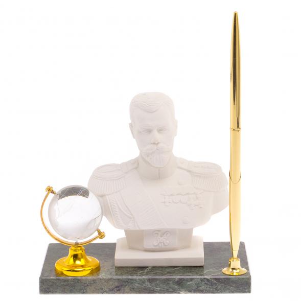 Подставка под ручку &amp;quot;Бюст Николая II&amp;quot; змеевик мраморная крошка 125340