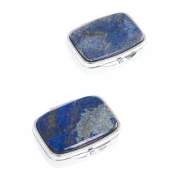 Таблетница на 2 отделения камень афганский лазурит цвет серебро