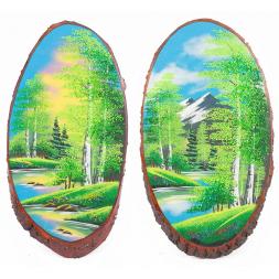 Картина на срезе дерева &amp;quot;Летний пейзаж&amp;quot; 45-50 см рисунок каменная крошка