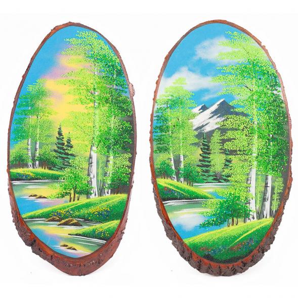 Картина на срезе дерева &amp;quot;Летний пейзаж&amp;quot; 45-50 см рисунок каменная крошка 112221