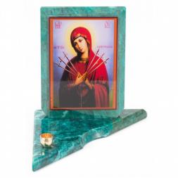 Икона с подсвечником Семистрельная средняя из змеевика 12х12х13 см