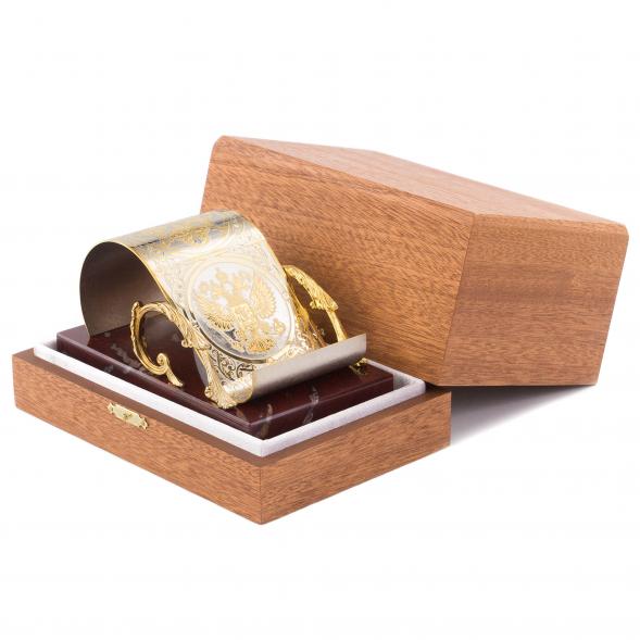 Настольная подставка для смартфона &amp;quot;Герб России&amp;quot; камень яшма Златоуст 113927