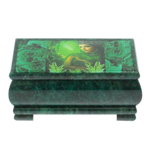 Шкатулка &amp;quot;Хозяйка медной горы. Малахит&amp;quot; из змеевика 16х8х7,5 см 128281