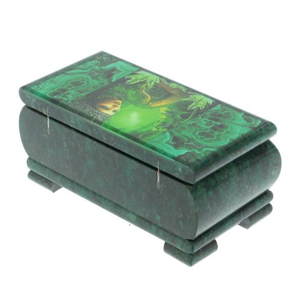 Шкатулка &amp;quot;Хозяйка медной горы. Малахит&amp;quot; из змеевика 16х8х7,5 см 128281