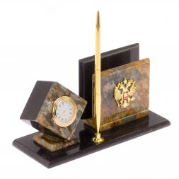 Письменный набор "Герб РФ" камень офиокальцит