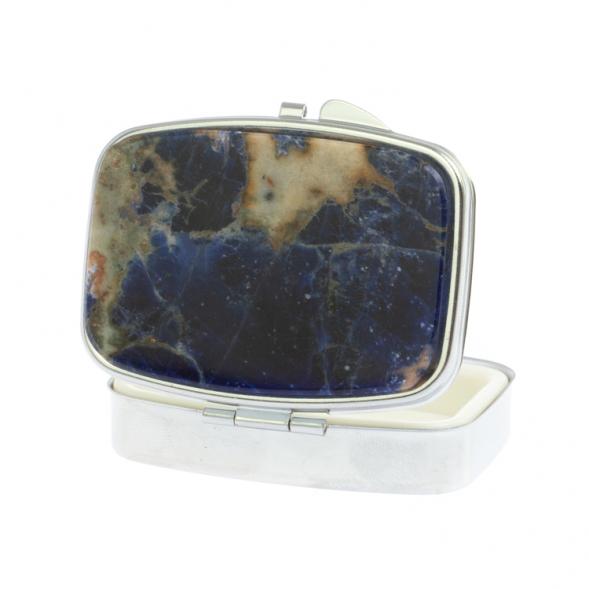 Таблетница на 2 отделения камень содалит цвет серебро 126709