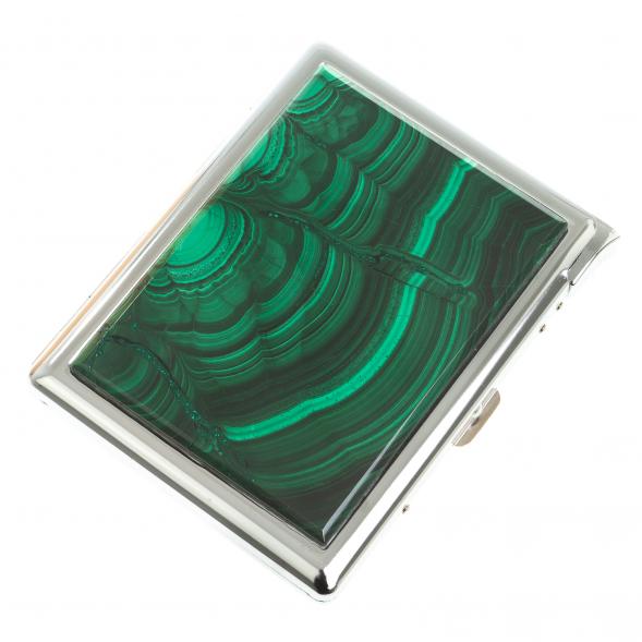 Портсигар на 10 сигарет с зажигалкой камень малахит 123423