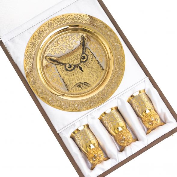 Подарочный набор &amp;quot;Филин&amp;quot; тарелка и 3 стопки перевертыша Златоуст 123696