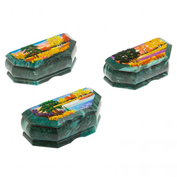 Шкатулка с расписной крышкой Осень 17х7,5х6 см змеевик 124994