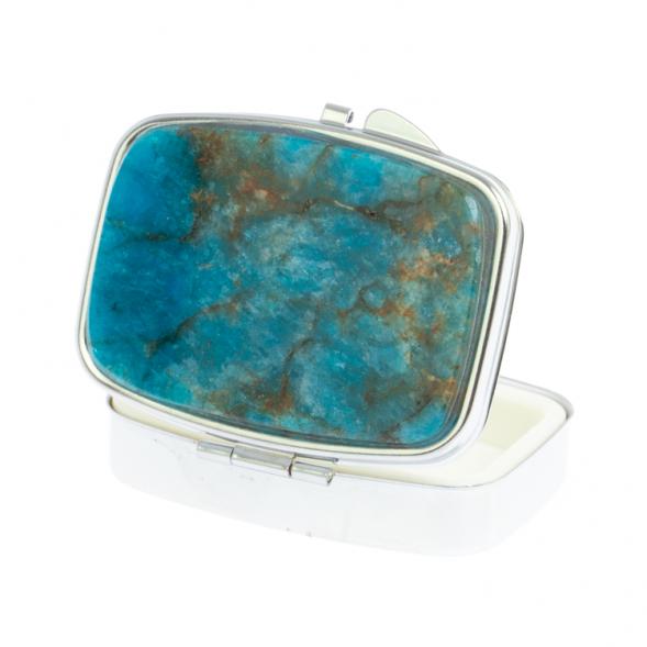Таблетница на 2 отделения камень голубой апатит цвет серебро 126710
