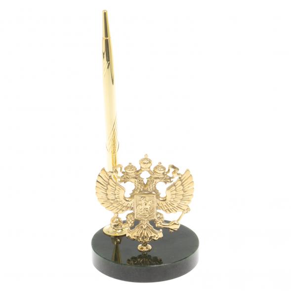 Подставка под ручку с Гербом РФ из нефрита и бронзы 127021