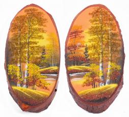 Панно на срезе дерева &amp;quot;Осень янтарная&amp;quot; вертикальное 45-50 см каменная крошка