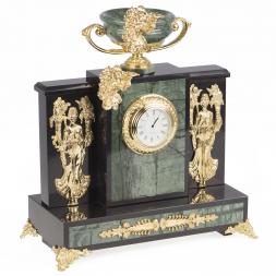 Каминные часы из камня и бронзы "Чаша изобилия" офиокальцит