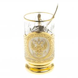 Позолоченный подстаканник &amp;quot;Герб РФ&amp;quot; в подарочной упаковке Златоуст