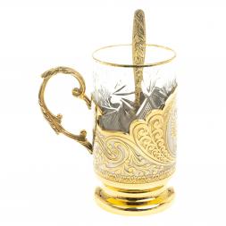 Позолоченный подстаканник &amp;quot;Герб РФ&amp;quot; в подарочной упаковке Златоуст