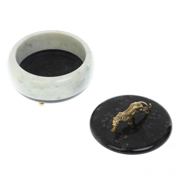 Шкатулка &amp;quot;Гепард&amp;quot; из белого мрамора и змеевика 15х15х12 см 129028